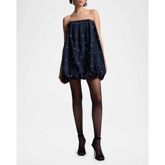 A.L.C.  Holly Embellished Strapless Bubble Hem Mini Dress in Navy 6 - Picture 1 of 4